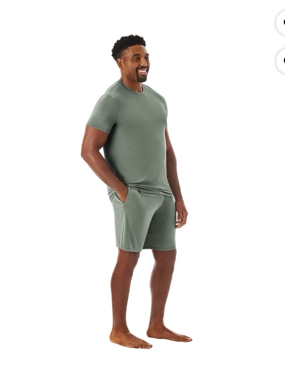 Men's Short Sleeve Undershirt & Shorts Pajama Set in Olive Green - Picture 2 of 10